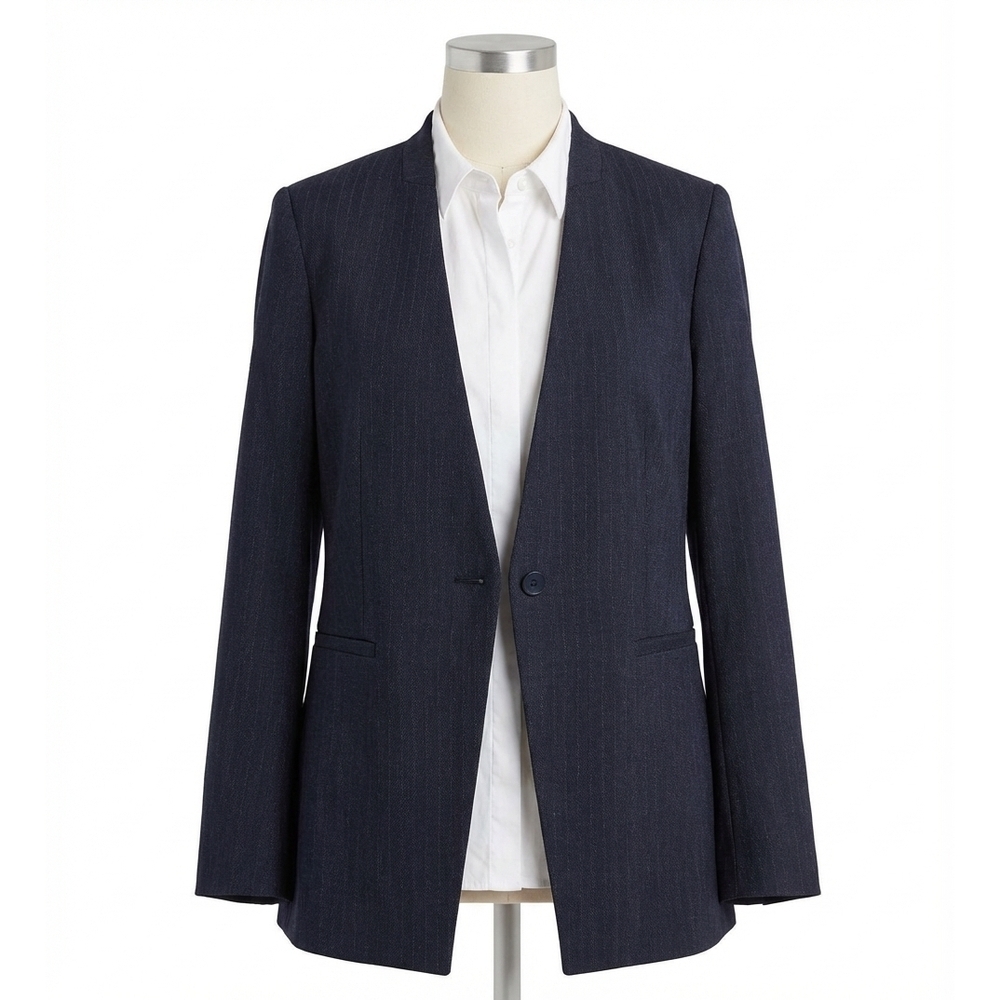 NEW SPANX perfect collarless blazer in navy with white pinstripes